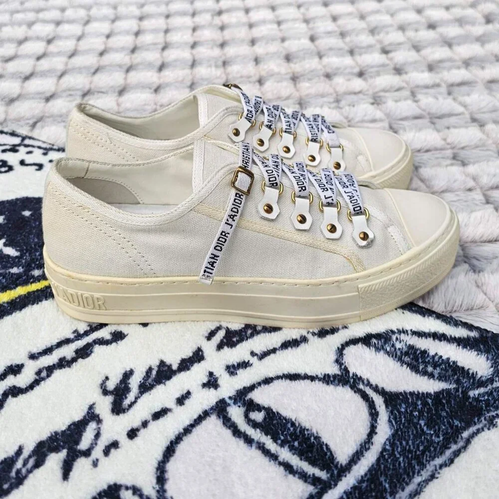 DIOR SNEAKER Walk'N Dior sneaker White canvas cotton size EU 37.5 US 7 - Picture 4 of 7